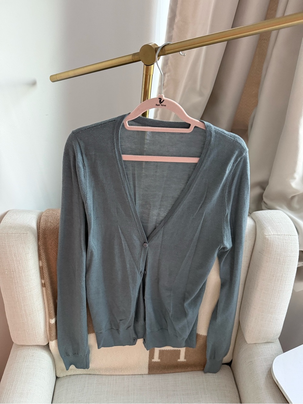 Women’s Slate Gray V-Neck Button Cardigan Sweater